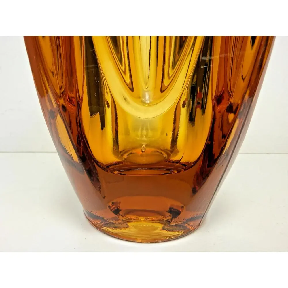 SKLO Vase Amber Yellow Glass Bullet Lens 8"H Czech 60s Mid Mod MCM Hand Blown - Picture 4 of 15